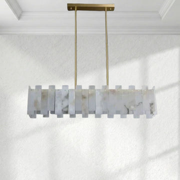 Alabaster Linear Dentate Chandelier 39"