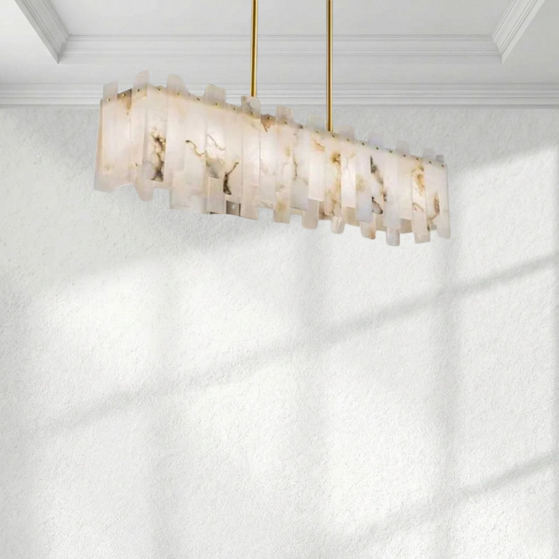 Alabaster Linear Dentate Chandelier 39"