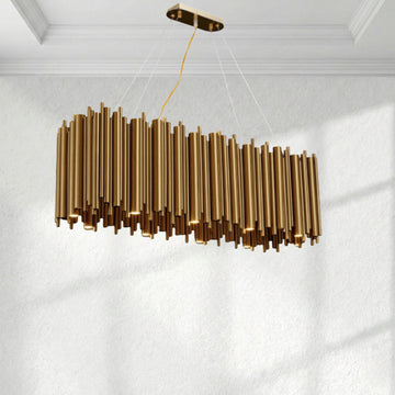 Dore Brass Tubular Rectangle Chandelier 32" 39"