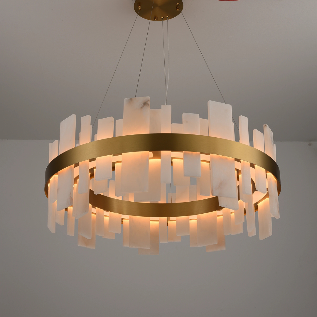 Arhownest Organic Modern Alabaster Ring Chandelier - Brass Finish, 80cm Diameter