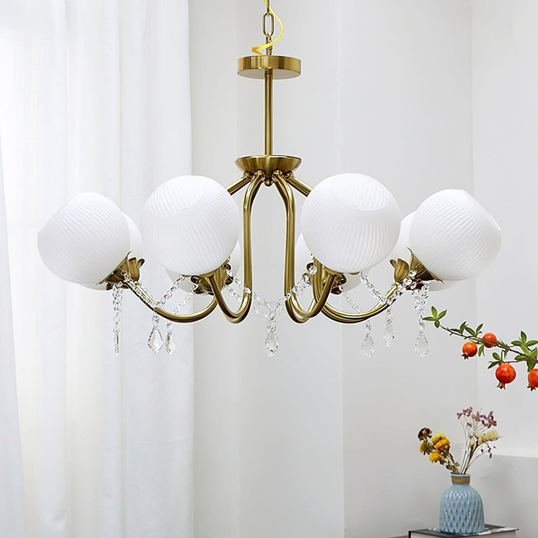 Olive Glow Copper Glass Chandelier 22"