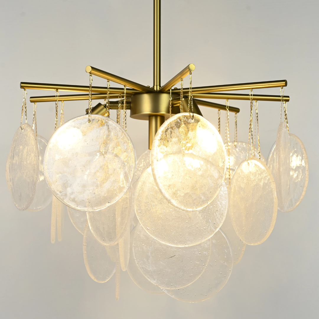 Arhownest Organic Modern Brass & Textured Glass Disc Chandelier