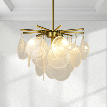 Arhownest Organic Modern Brass & Textured Glass Disc Chandelier