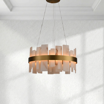 Arhownest Organic Modern Alabaster & Brass Chandelier - Irregular Stone Slabs, 60cm Wide