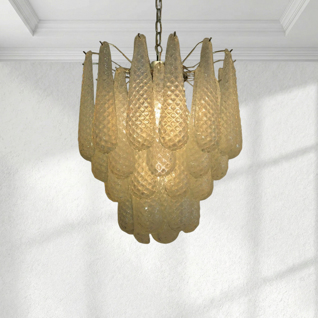Arhownest "Glacier Bloom" Brass & Textured Glass Chandelier - D50cm H80cm