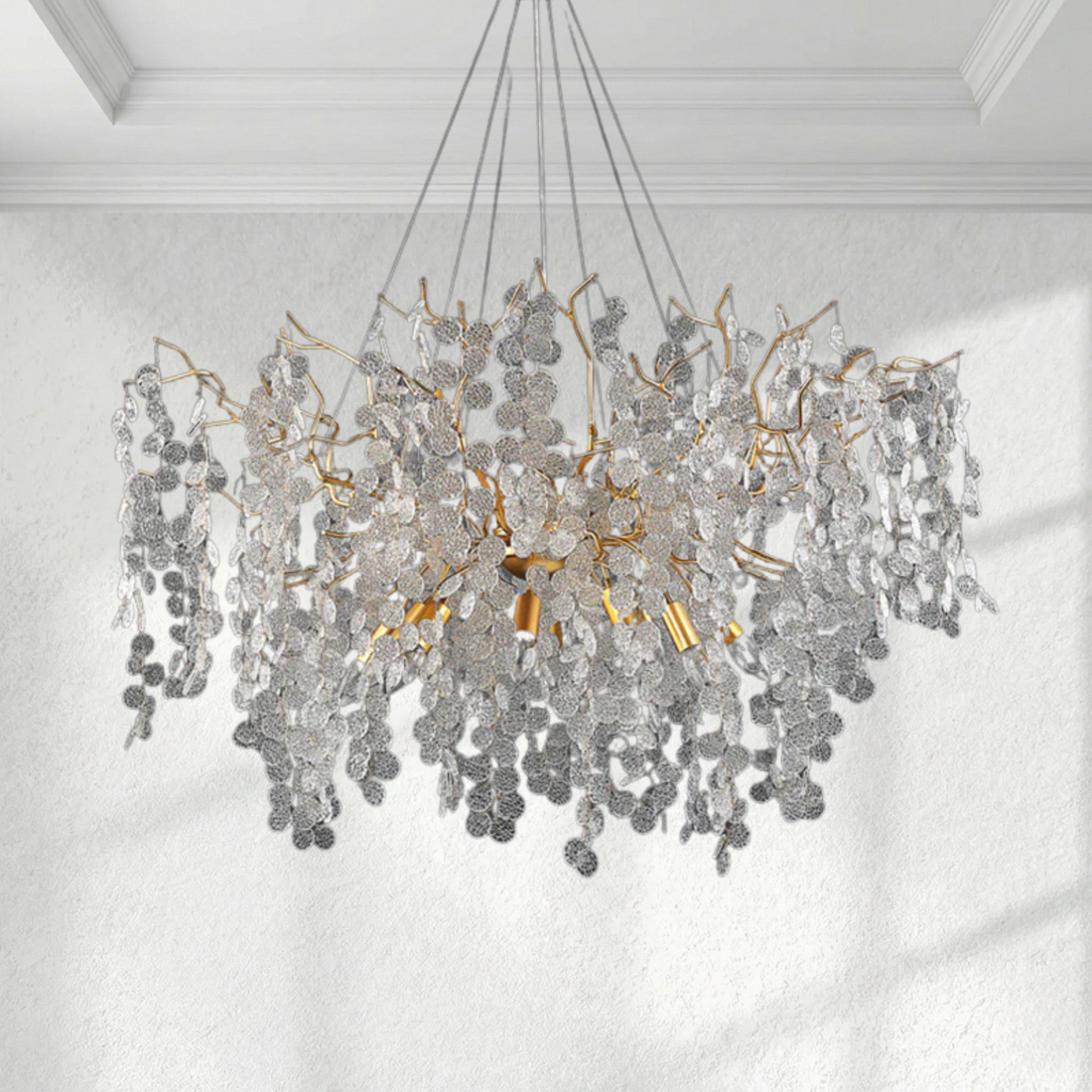 Arhownest "Luminosa" Glass & Stainless Steel Branch Chandelier