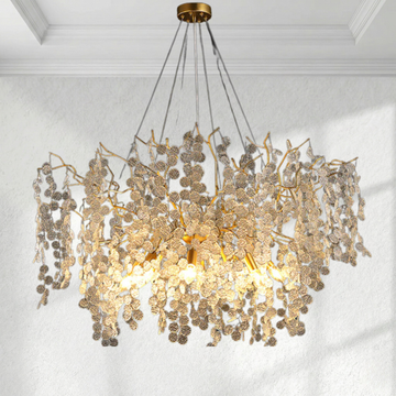 Arhownest "Luminosa" Glass & Stainless Steel Branch Chandelier