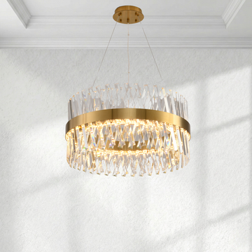 Arhownest Modern Brass & Crystal Chandelier - Faceted Glass, D60cm H35cm
