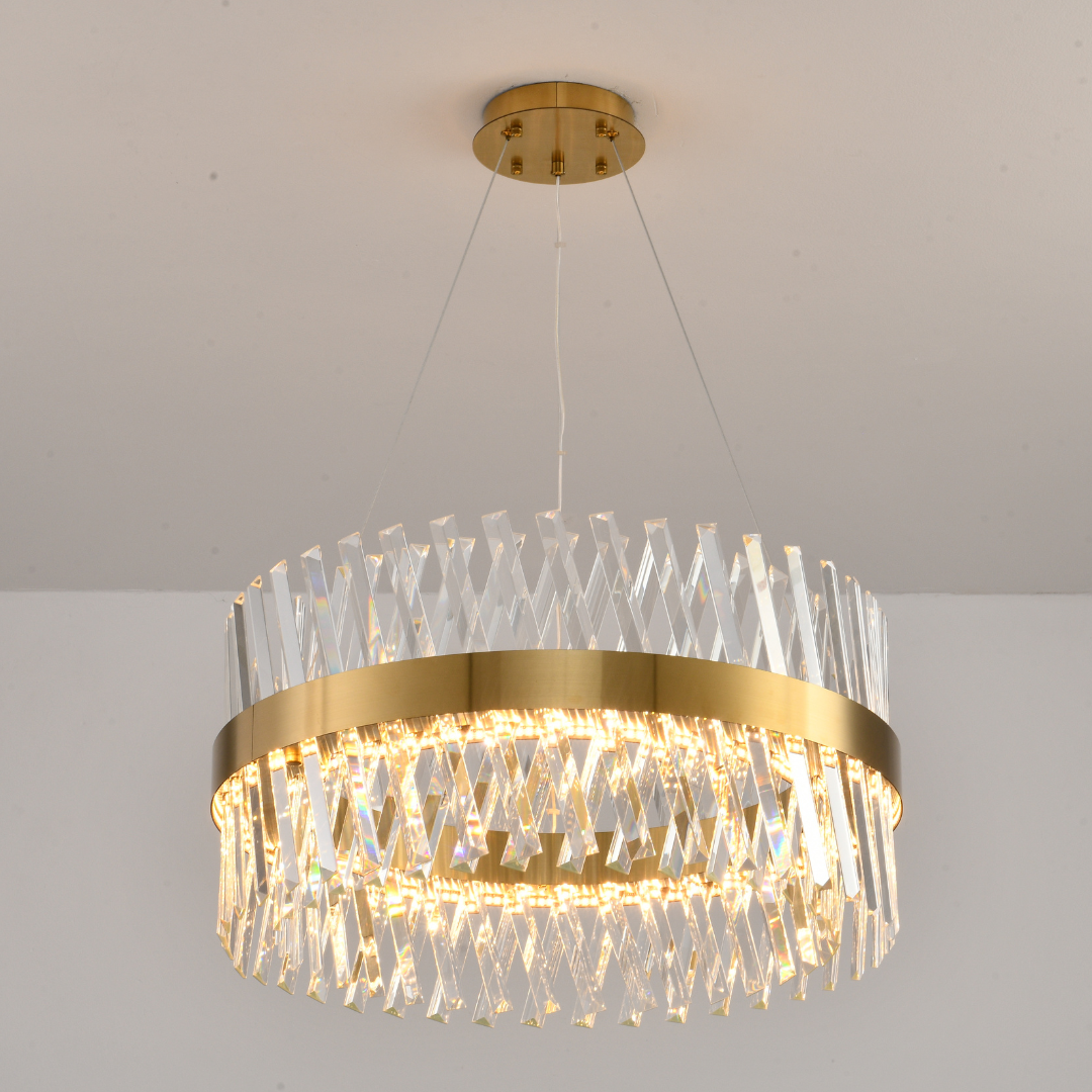 Arhownest Modern Brass & Crystal Chandelier - Faceted Glass, D60cm H35cm
