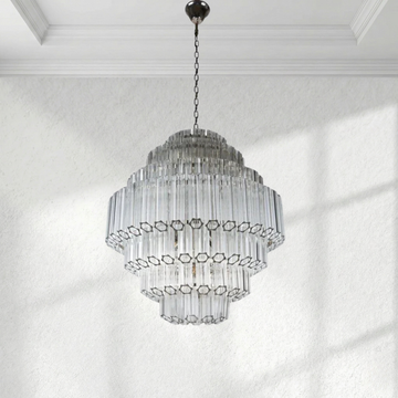 Arhownest Modern Brass & Glass Tiered Chandelier - Cylindrical Rod Design Ø24" H35.5"