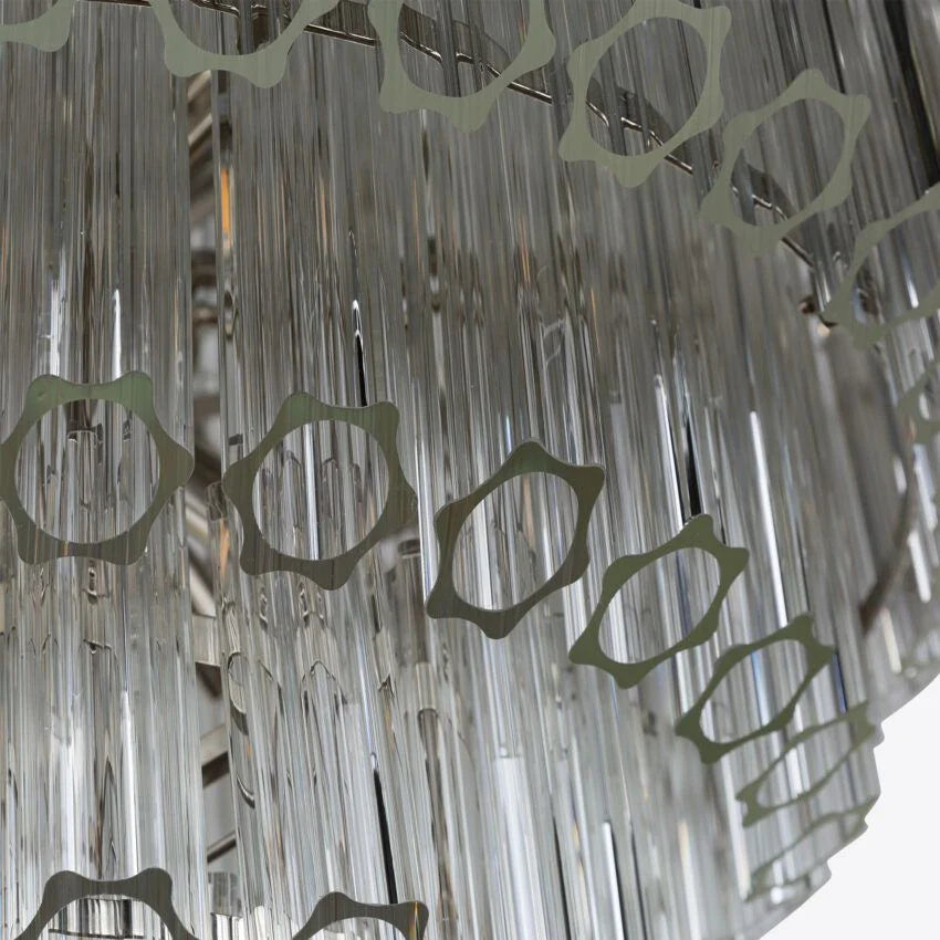 Arhownest Modern Brass & Glass Tiered Chandelier - Cylindrical Rod Design Ø24" H35.5"