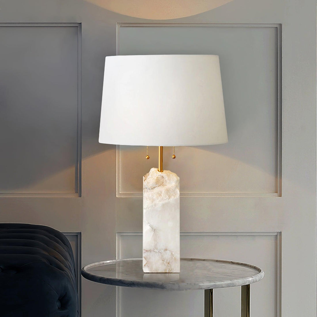 Sculptural Stone & Linen Table Light
